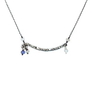 Sapphire And Sterling Silver Curved Bar Necklace