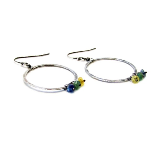 Sapphire And Sterling Silver Hoop Earrings