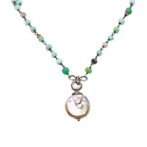 Coin Pearl And Peruvian Opal Sterling Silver Necklace