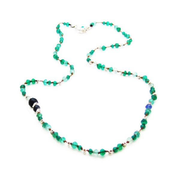 Green Onyx And Sapphire Hand Knotted Necklace