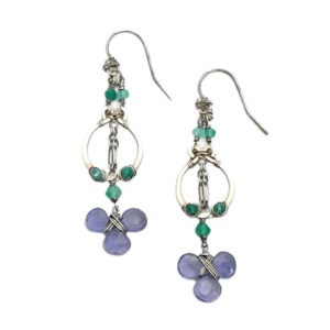 Iolite and Sterling Silver Dangle Earrings Closeup