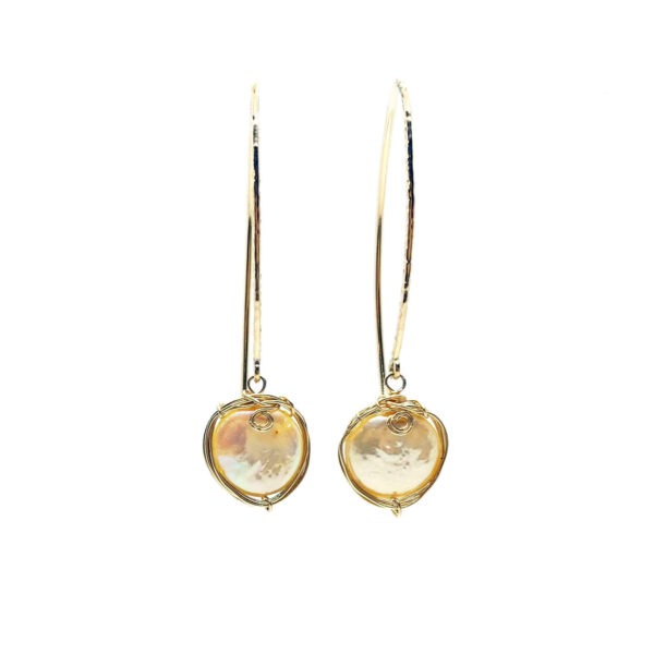 Coin Pearl And Elongated Gold Fill Earrings