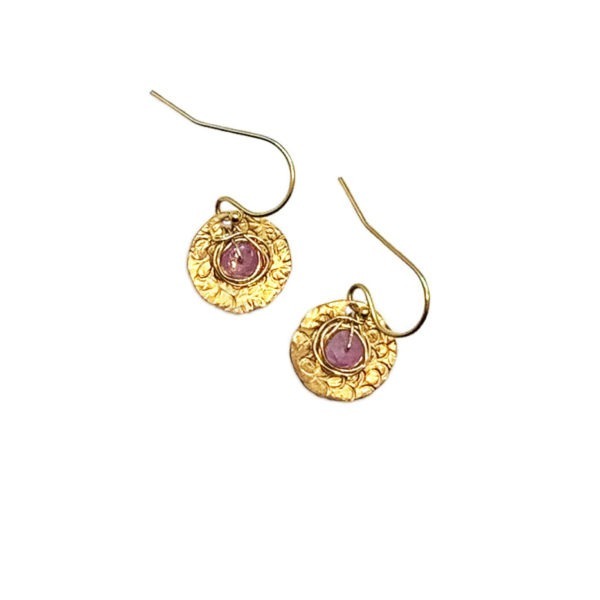 Pink Spinel And Gold Fill Disc Earrings