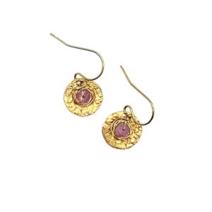 Pink Spinel And Gold Fill Disc Earrings