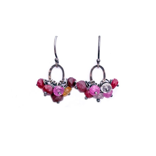 Pink Spinel And Sterling Silver Cluster Earrings