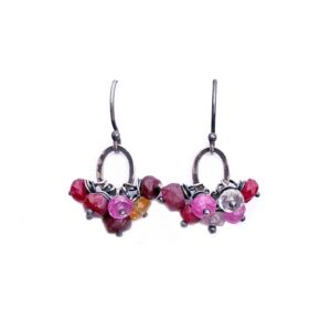Pink Spinel And Sterling Silver Cluster Earrings