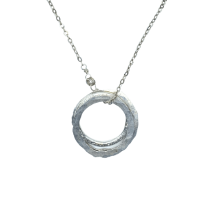 Sterling Silver Textured Circle Trio Long Necklace Closeup