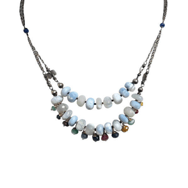 Opal And Sapphire Sterling Silver Necklace