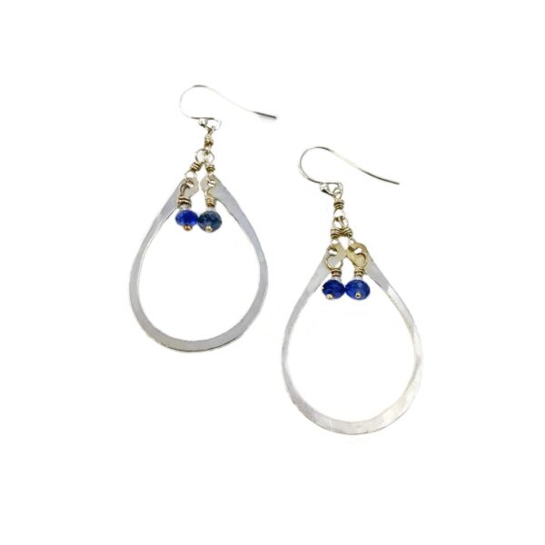 Iolite And Sterling Silver Elongated Hoop Earrings