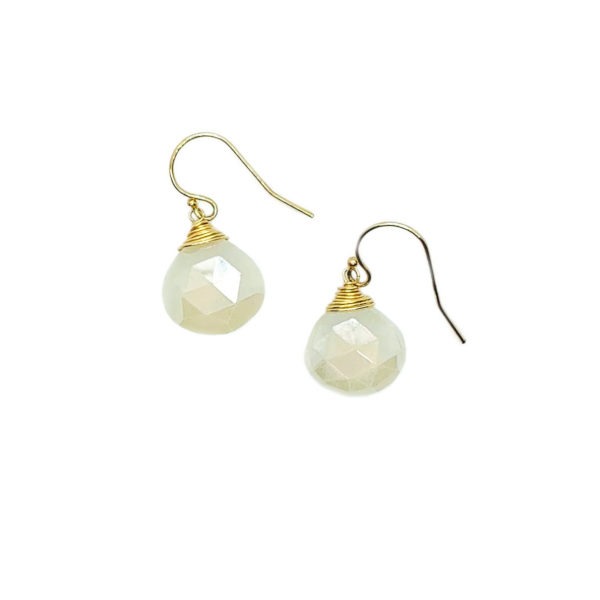 Milky White Chalcedony And Gold Fill Drop Earrings