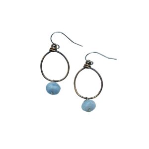 Blue Opal And Bronze Hoop Earrings
