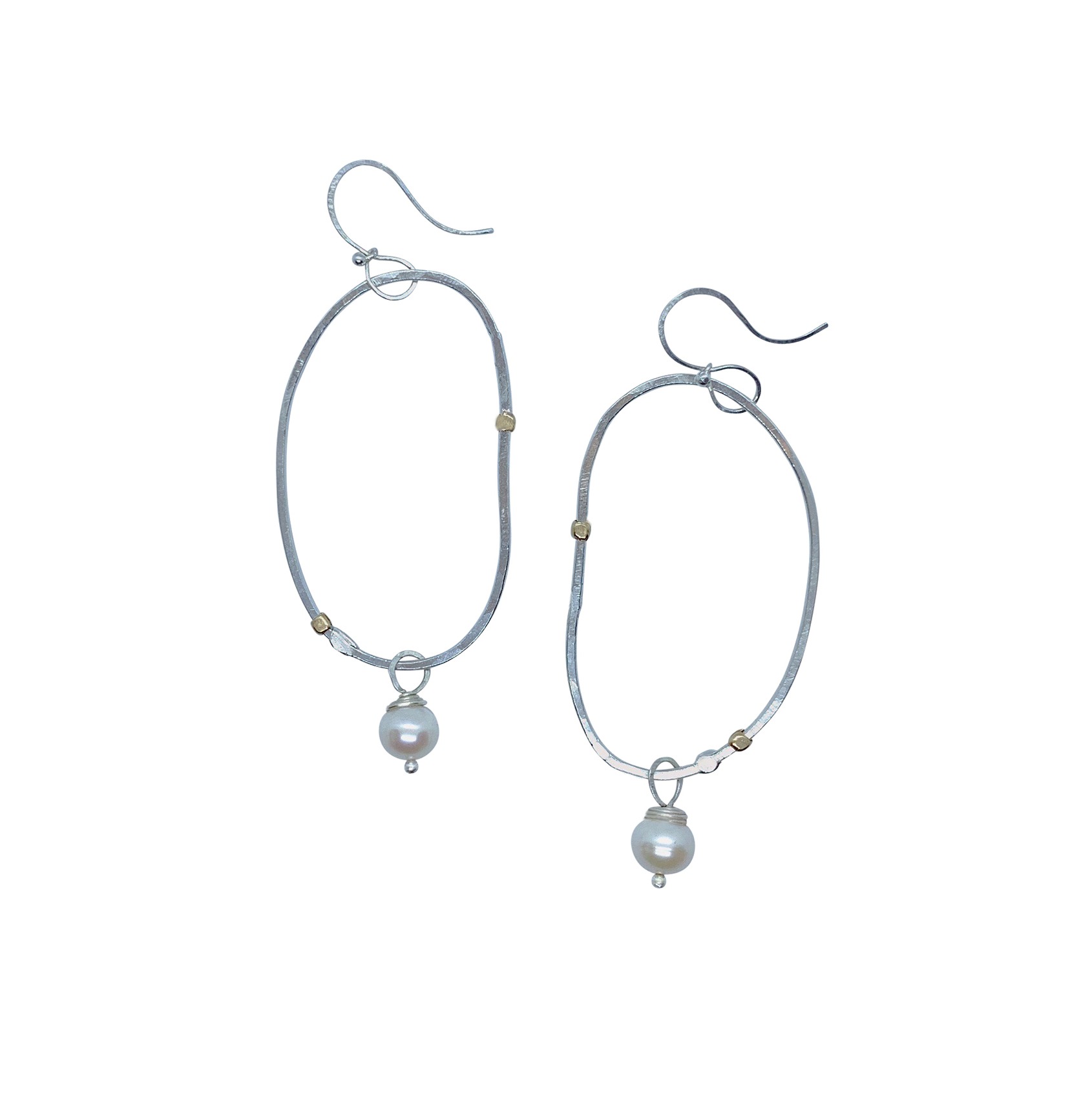 Pearl And Sterling Silver Hoop Earrings 