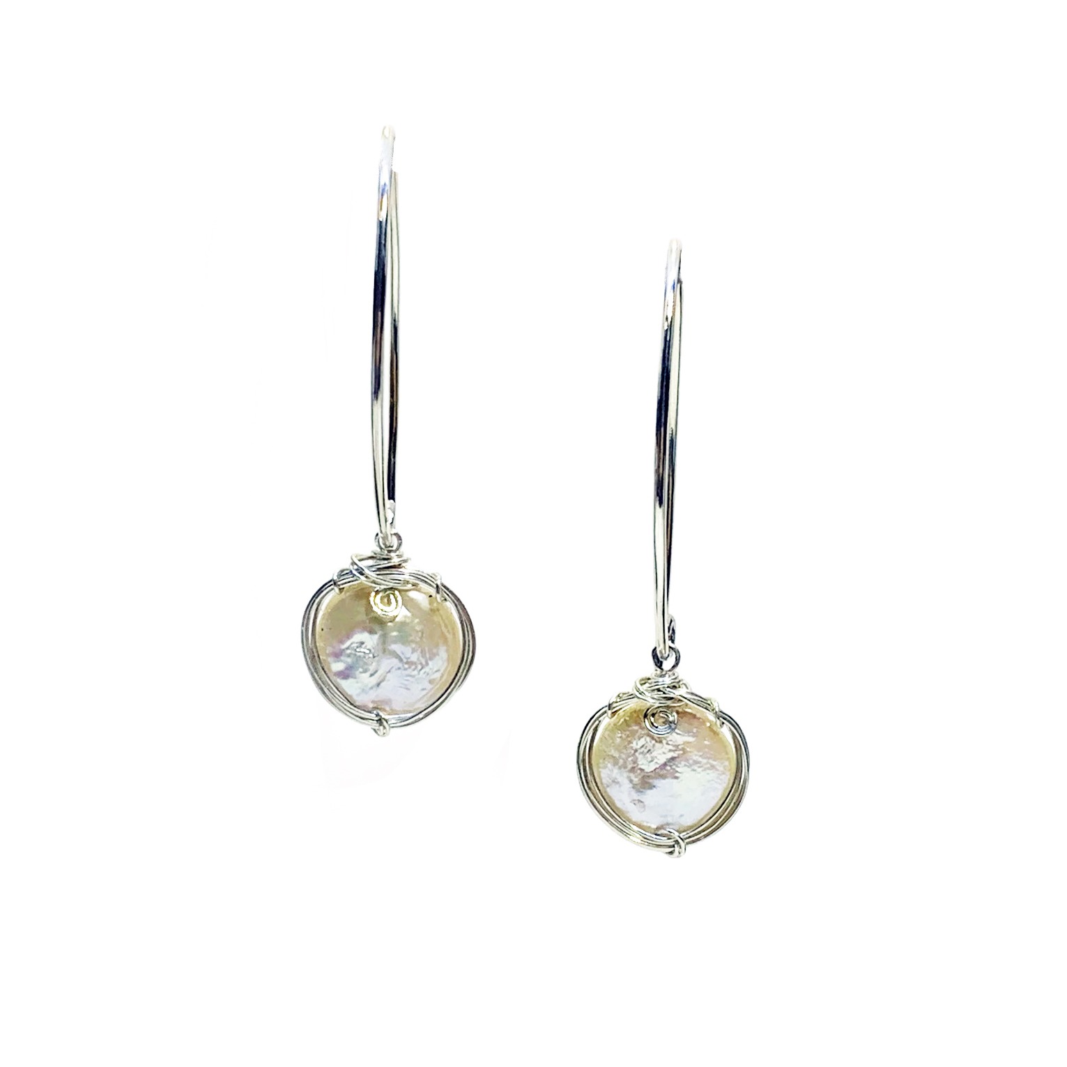 Coin Pearl And Elongated Sterling Silver Earrings