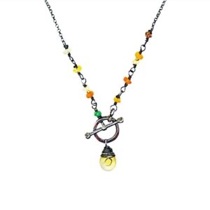 Citrine Fire Opal And Sterling Silver Toggle Necklace