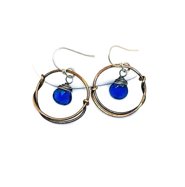 Blue Quartz And Bronze Hoop Earrings