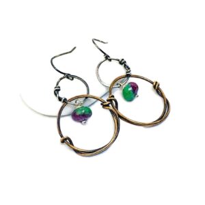 Zoisite and Bronze Hoop Earrings