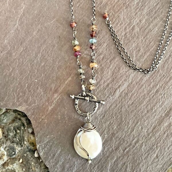 Coin Pearl And Sterling Silver Toggle Necklace