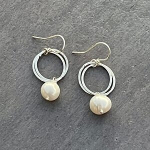 Dancing Pearl And Sterling Silver Hoop Earrings