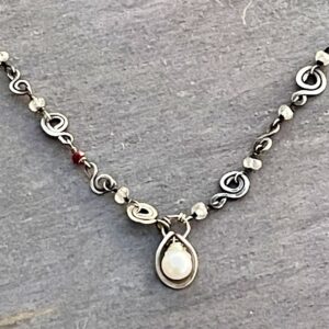 Pearl And Sterling Silver Spiral Necklace