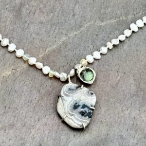 Jasper, Pearl, And Sterling Silver Necklace