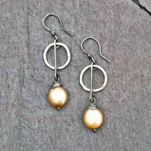 Golden Pearl And Sterling Silver Earrings