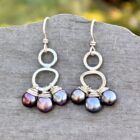 Triple Pearl And Sterling Silver Earrings