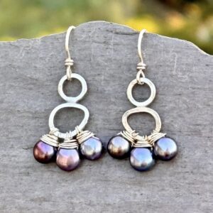 Triple Pearl And Sterling Silver Earrings